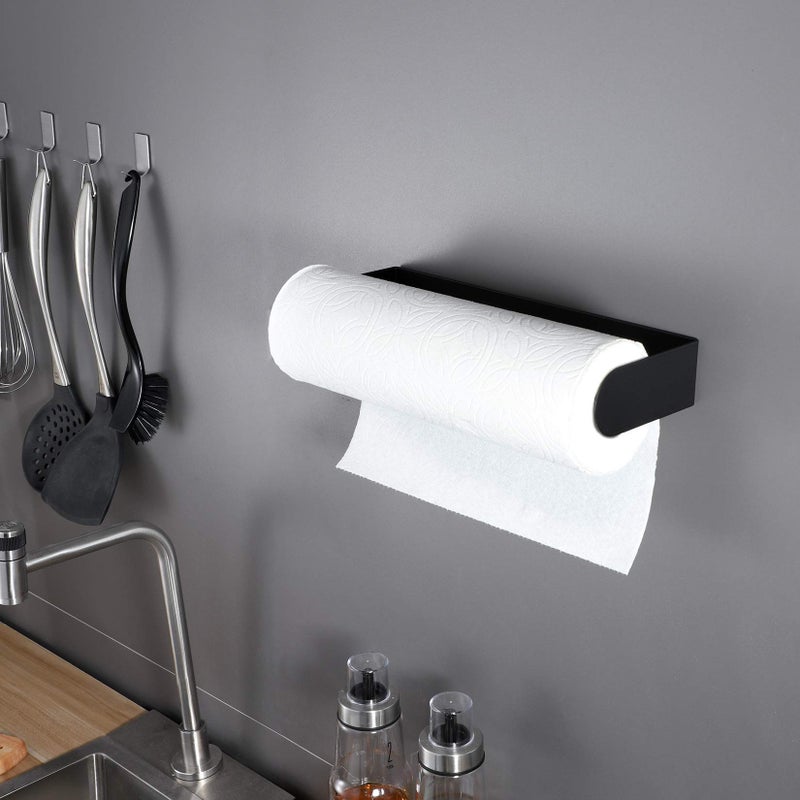 ZUNTO Black Paper Towel Holder Under Cabinet  Stainless Steel Kitchen Towel Holder Stick on Wall Vertical or Horizontal  Frees up Counter Space - Image 5